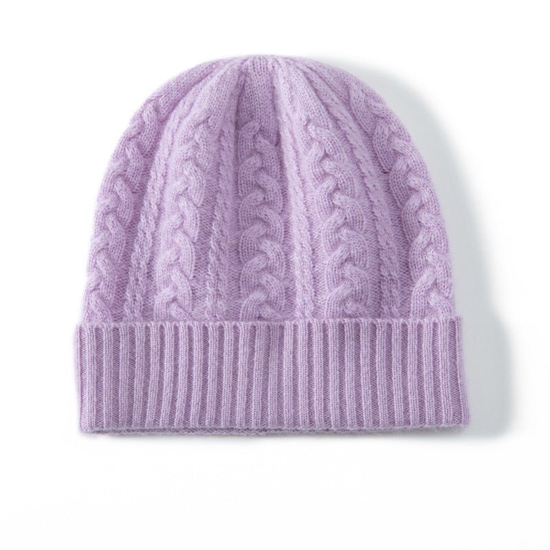 Kids Cable Knit Cashmere Beanie Cashmere Cold - proof Earmuffs Hat Purple S