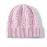 Kids Cable Knit Cashmere Beanie Cashmere Cold - proof Earmuffs Hat Pink S