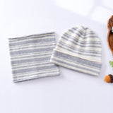 Kids Cashmere Striped Beanie Hat and Neck Gaiter Set Gray S