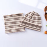 Kids Cashmere Striped Beanie Hat and Neck Gaiter Set Taupe S