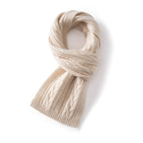 Kids Colorful Knit Cashmere Scarf Pure Cashmere Cable Scarf with Ribbed Ends Beige S