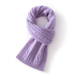 Kids Colorful Knit Cashmere Scarf Pure Cashmere Cable Scarf with Ribbed Ends Purple S