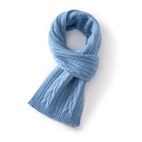 Kids Colorful Knit Cashmere Scarf Pure Cashmere Cable Scarf with Ribbed Ends Blue S
