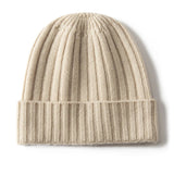 Kids Ribbed Cashmere Beanie Hat Fold Over Pure Cashmere Beanie Multi Colors Beige S