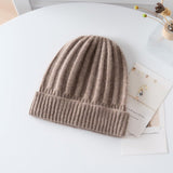 Kids Ribbed Cashmere Beanie Ribbing Hem Boys and Girls Cashmere Hat Taupe S
