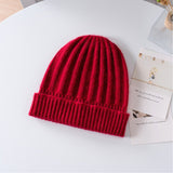Kids Ribbed Cashmere Beanie Ribbing Hem Boys and Girls Cashmere Hat Claret S