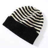 Kids Striped Cashmere Beanie Soft Cashmere Hats for Children Black S