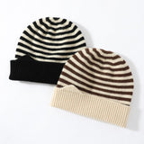 Kids Striped Cashmere Beanie Soft Cashmere Hats for Children Brown S