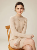 Womens Cashmere Ribbed Knit Dress Long Sleeve Pure Cashmere Dress Beige XS