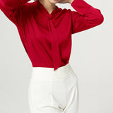 Ladies Pure Silk Shirt Mulberry Ribbon Work Silk Blouse Tops Claret XS