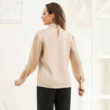 Ladies Silk Blouse Ruffle Collar Mulberry Office Work Silk Shirts Champagne XS