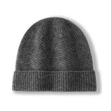 Lightweight Cashmere Winter Hat with Ribbed Edge Cashmere Knit Beanie Grey M