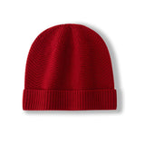 Lightweight Cashmere Winter Hat with Ribbed Edge Cashmere Knit Beanie Claret M