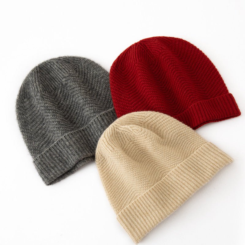 Lightweight Cashmere Winter Hat with Ribbed Edge Cashmere Knit Beanie Grey M