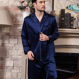 Long Best Mens Silk Pajamas Set Comfortable Silk Sleepwear Blue M