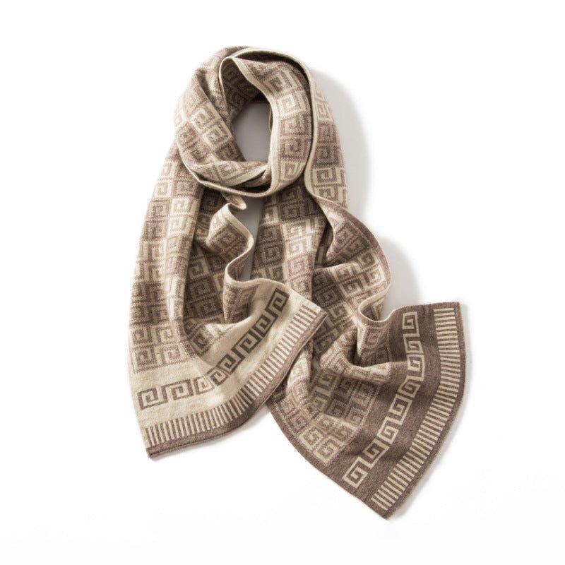 Greek Key Pattern Cashmere Scarf Long Cashmere Winter Scarves Taupe L
