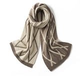 Geometric Cashmere Scarf With Diamond Pattern Winter Scarves Taupe L