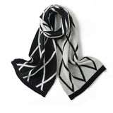 Geometric Cashmere Scarf With Diamond Pattern Winter Scarves Black L