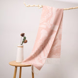 Long Pure Cashmere Fringed Scarf With Intricate Pattern Cashmere Warps Pink L