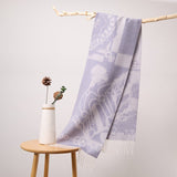 Long Pure Cashmere Fringed Scarf With Intricate Pattern Cashmere Warps Purple L