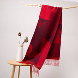Long Pure Cashmere Fringed Scarf With Intricate Pattern Cashmere Warps Red L