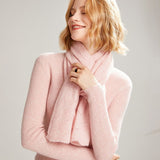 Long Pure Cashmere Leaf Pattern Scarf Knitted Cashmere Shawl And Wrap Pink L