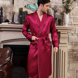 Long Men's Silk Robes Luxury Mens Silk Dressing Gowns Claret XS