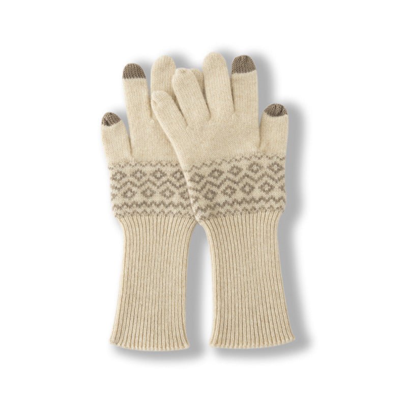 Cashmere Fair Isle Knit Gloves With Touchscreen Tips Magic Gloves Beige M