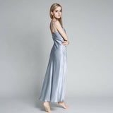 Long Silk Nightgown For Women Wide Strap V Neck Silk Nightdress Silver Blue XS