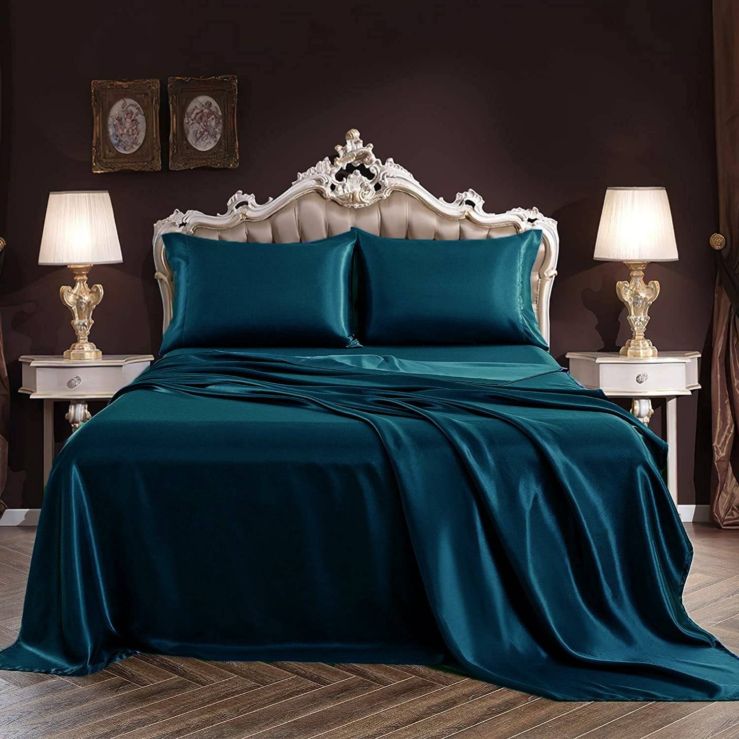 Luxury 100% Silk Bedding 22 Momme Mulberry 1 Pcs Silk Flat Sheet Dark Teal Twin (66"x96")