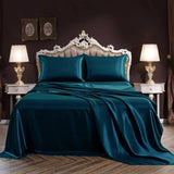 Luxury 100% Silk Sheet Set 19 Momme 3PCS Silk Flat Sheet Set Dark Teal Twin (66"x96")
