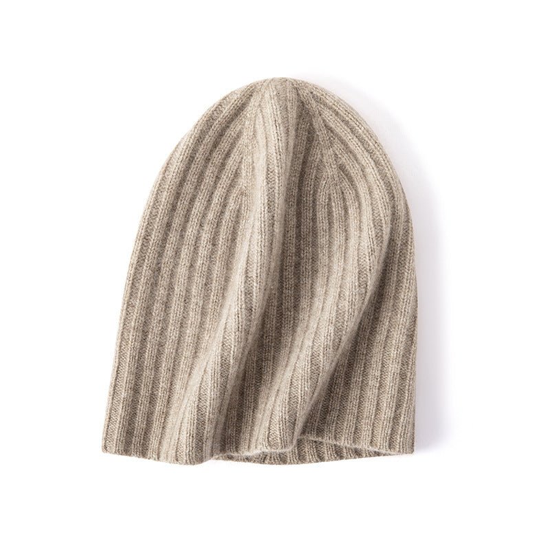 Soft Cashmere Slouch Beanie Cashmere Ribbed Knit Winter Hat Taupe M