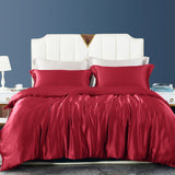 Luxury Silk Bedding Sets 19 Momme 3PCS Duvet Cover Set Claret Twin