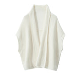 Womens Cashmere Ribbed Knit Shawl Vest Open Front Cape Ivory M