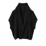 Womens Cashmere Ribbed Knit Shawl Vest Open Front Cape Black M