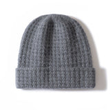 Marled Knit Cashmere Beanie Textured Cashmere Winter Hat Cashmere Cap Grey M