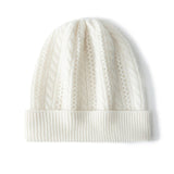 Unisex Cable Knit Cashmere Beanie Hat Ribbed Cuff Foldover Hat Ivory M