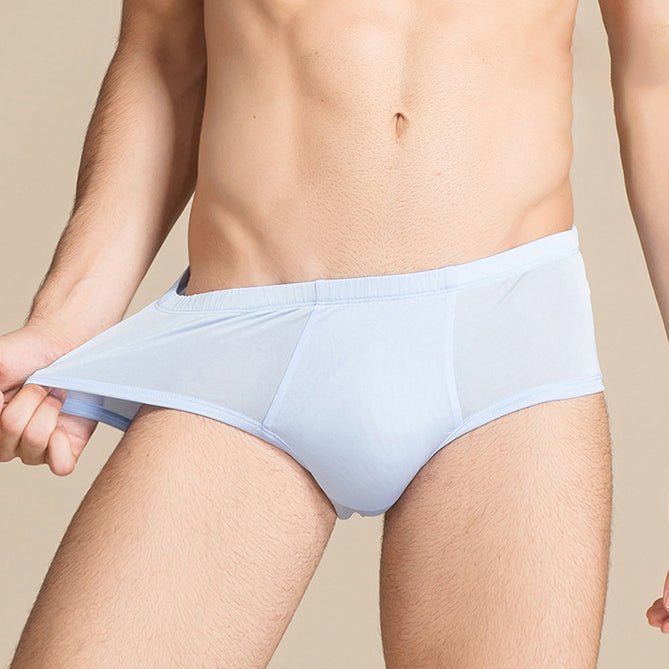 Men Silk Briefs Comfortable Breathable Silk Triangle Boxer Blue S