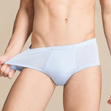 Men Silk Briefs Comfortable Breathable Silk Triangle Boxer Blue S