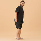 Men Plus Size Short Silk Pajamas Set Pure Silk Sleepwear Black XS