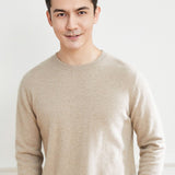 Mens Crew Neck Cashmere Sweater Long Sleeve Cashmere Knitted Pullover Beige XS