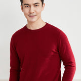 Mens Crew Neck Cashmere Sweater Long Sleeve Cashmere Knitted Pullover Red XS