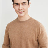 Mens Crew Neck Cashmere Sweater Long Sleeve Cashmere Knitted Pullover Camel XS
