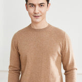Mens Crew Neck Cashmere Sweater Long Sleeve Cashmere Knitted Pullover Camel XS