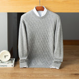Mens Diamond Pattern Cashmere Sweater Crew Neck Knit Sweatershirt Gray XS