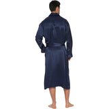 Mens Long Full - length Silk Robes Men's Luxury Silk Bathrobe Navy Blue XS