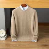 Mens Cable Knit Cashmere Sweater Crew Neck Ribbed Hem Soft Knit Beige XS