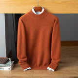 Mens Mock Neck Cashmere Sweater Warm Long Sleeve Solid Sweatershirt Brown XS