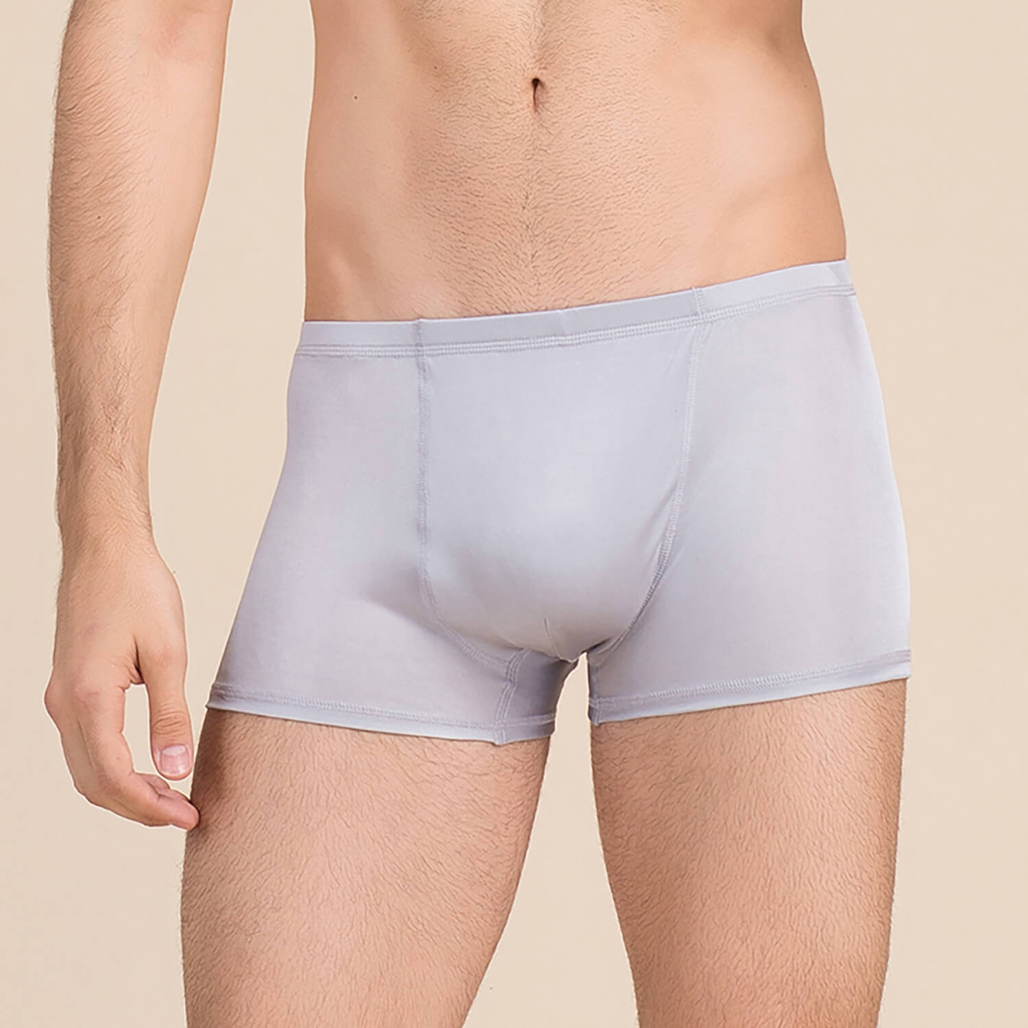 Silk Boxer Briefs Men Silk Knitted Underwear Comfy Silk Boxer Silver Gray S