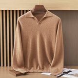 Mens Polo Collar Cashmere Sweater Collared Cashmere Knit Pullover Camel XS